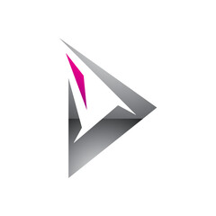 Magenta and Grey Glossy Spiky Triangular Letter D Icon