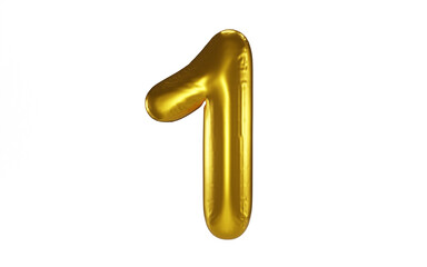 Golden balloon inflated alphabet number on transparent background