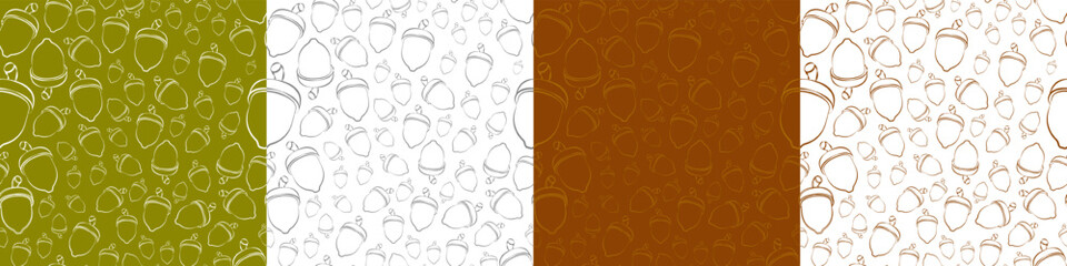 Set of patterns of Hand-drawn acorn outlines sketch. For prints, backgrounds, wraps, packaging, banner. Vector Illustration. EPS 10.  © Ja Creatives