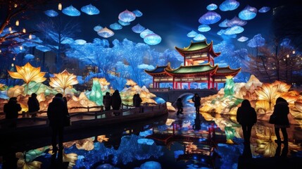 Obraz premium chinese temple at night. Generative AI