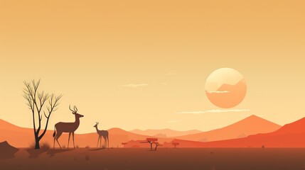 Fototapeta na wymiar deers in the sunset. Generative AI
