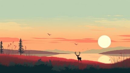 Obraz na płótnie Canvas silhouette of a deer in the sunset. Generative AI