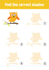 Find the correct shadow. Identify shadows for each object.  Preschool worksheet activity. Kindergarten logic kid lessons, skill play puzzle for kids, education, kindergarten, homeschooling, pedagogic.