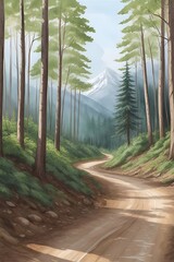 Gravel road through the forest. AI generated illustration