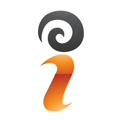 Orange and Black Glossy Swirly Letter I Icon