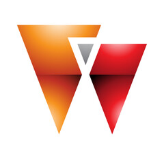 Orange and Red Glossy Letter W Icon with Triangles