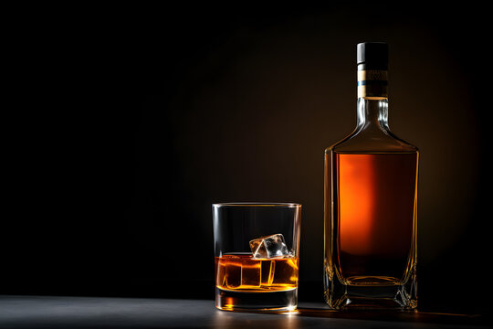Whiskey bottle and glass in a minimalist background - AI Technology