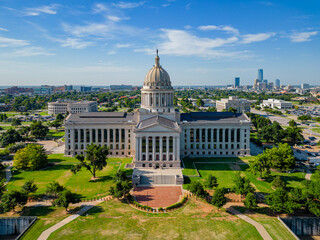 Aerial view of the Oklahoma State Capitol and dowtown cityscape