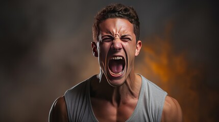 The young emotional angry man screaming on white studio background - obrazy, fototapety, plakaty