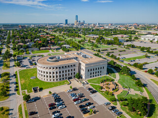 Aerial view of the Supreme Court and Oklahoma  dowtown cityscape