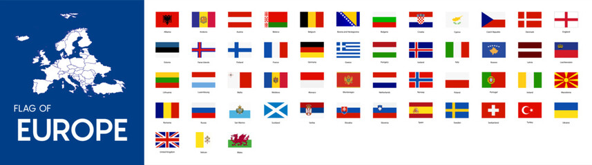 set of rectangle buttons with European countries flags. Vector 10 eps. - obrazy, fototapety, plakaty