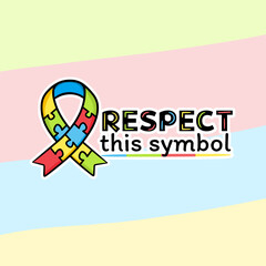 Symbol of autism colored ribbon made of jigsaw puzzle with the phrase respect this symbol