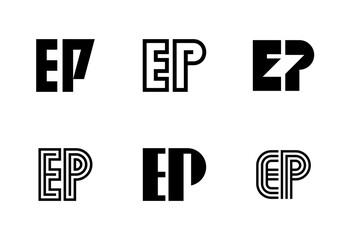 Set of letter EP logos. Abstract logos collection with letters. Geometrical abstract logos