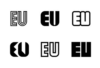 Set of letter EU logos. Abstract logos collection with letters. Geometrical abstract logos