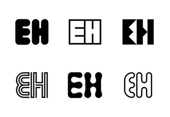 Set of letter EH logos. Abstract logos collection with letters. Geometrical abstract logos