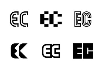 Set of letter EC logos. Abstract logos collection with letters. Geometrical abstract logos