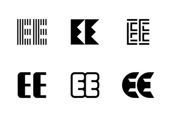 Set of letter EE logos. Abstract logos collection with letters. Geometrical abstract logos