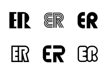 Set of letter ER logos. Abstract logos collection with letters. Geometrical abstract logos