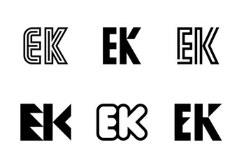 Set of letter EK logos. Abstract logos collection with letters. Geometrical abstract logos