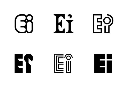 Set of letter EI logos. Abstract logos collection with letters. Geometrical abstract logos