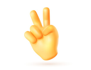 Vector illustration of male hand gesture sign v on white color background. 3d mesh style emoji design of yellow man hand