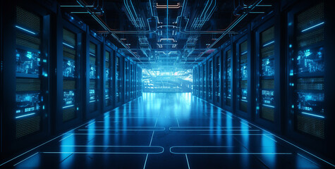 large modern data center for information storage. Generative Ai.