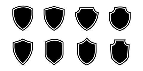 Shield icon in glyph. Black shield badge. Shield emblem set. Security badge in glyph. Safety emblem icon set - obrazy, fototapety, plakaty