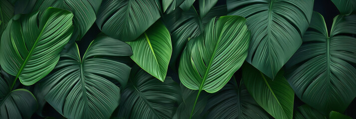 beautiful background with tropical green leaves top view. Generative Ai.