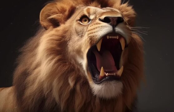 A roaring lion with its mouth wide open. Generative ai