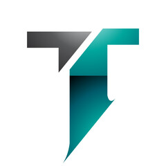 Persian Green and Black Glossy Split Shaped Letter T Icon