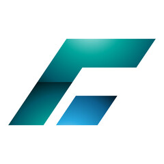 Persian Green and Blue Glossy Rectangular Italic Letter C Icon