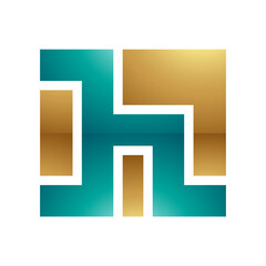 Persian Green and Gold Square Shaped Glossy Letter H Icon