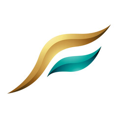 Persian Green and Golden Glossy Flying Bird Shaped Letter F Icon