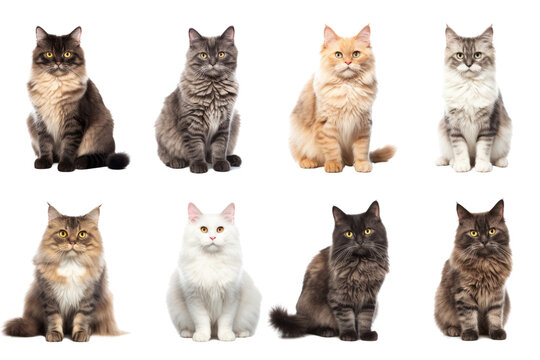 Different breeds of cats isolated on transparent background cutout PNG , ai generative