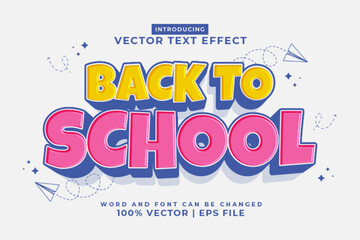 Editable text effect Back To School 3d cartoon style premium vector