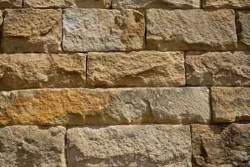 Derbyshire Gritstone Stone Blocks in a wall in the sun. 