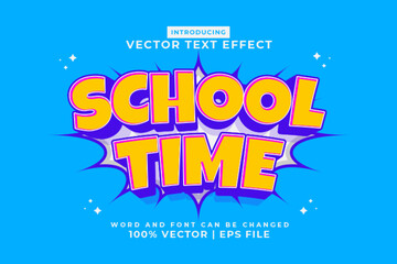 Editable text effect School Time 3d cartoon style premium vector
