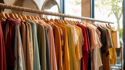 A Multicolored Abundance of Fashion Variation Hanging on Clothing Racks in a Spacious Retail Store