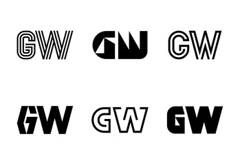 Set of letter GW logos. Abstract logos collection with letters. Geometrical abstract logos