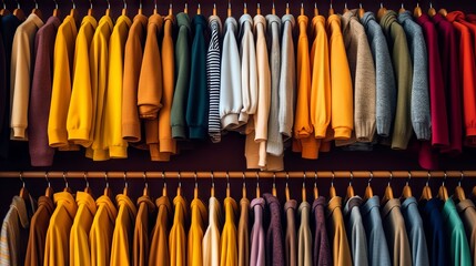 Vibrant clothes rack in a retail store, showcasing abundant fashion variation.