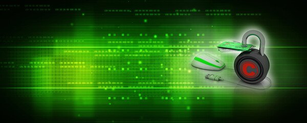 Obraz premium 3d rendering credit or debit card with copyright lock connected mouse 