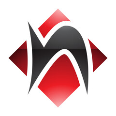 Red and Black Glossy Letter N Icon with a Square Diamond Shape