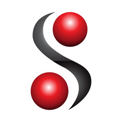 Red and Black Glossy Letter S Icon with Spheres