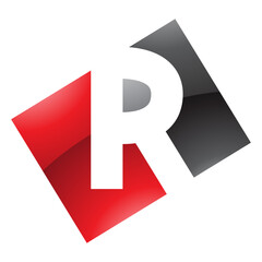 Red and Black Glossy Rectangle Shaped Letter R Icon