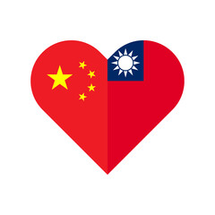 stop war concept. heart shape icon of china and taiwan flags. vector illustration isolated on white background