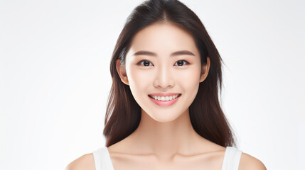 portrait of an smiling attractive asian female student isolated against a white background