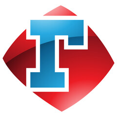 Red and Blue Glossy Bulged Square Shaped Letter R Icon