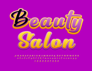 Vector artistic Signboard Beauty Salon. Bright Handwritten Font. Trendy Alphabet Letters, Numbers and Symbols set