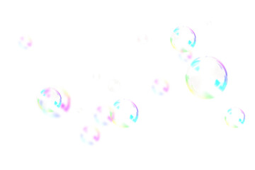 Soap bubble floating transparent  background. Realistic air water foam bubble with rainbow colors.  Bubble PNG.