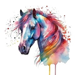 Obraz na płótnie Canvas Watercolor portrait of a horse with colorful, bright, vibrant, and trippy colors
